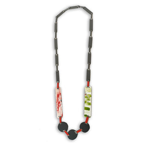 Grey with red and green necklace