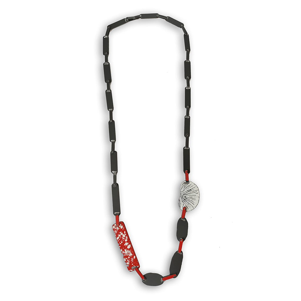 Grey with red and white necklace