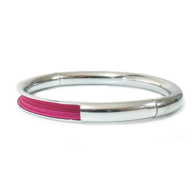 Push & Pull bracelet Chromed with elastic, pink