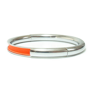 Push & Pull bracelet Chromed with elastic, fluorescent orange